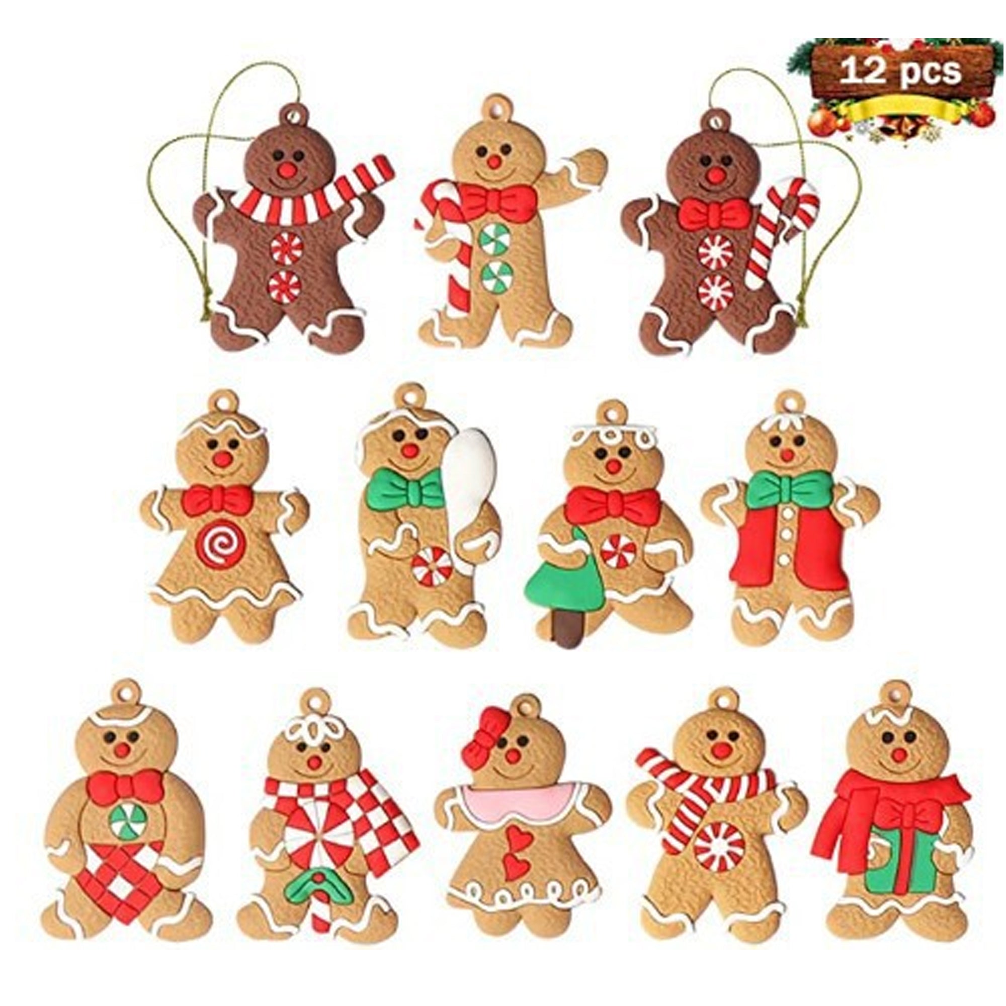 12Pcs Gingerbread Man Ornaments