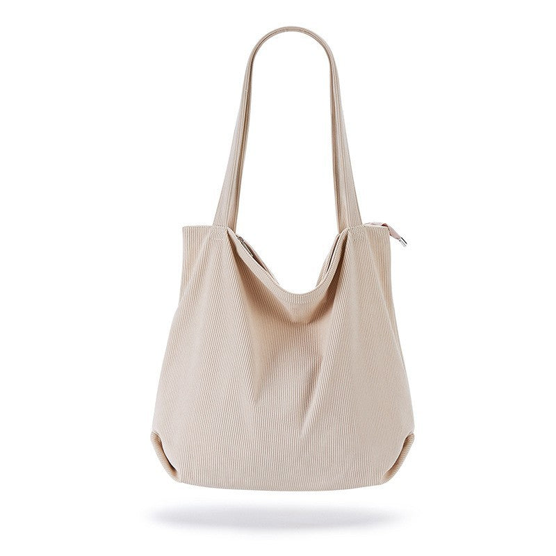 Corduroy Tote Bag with Zipper and Pockets Big Capacity