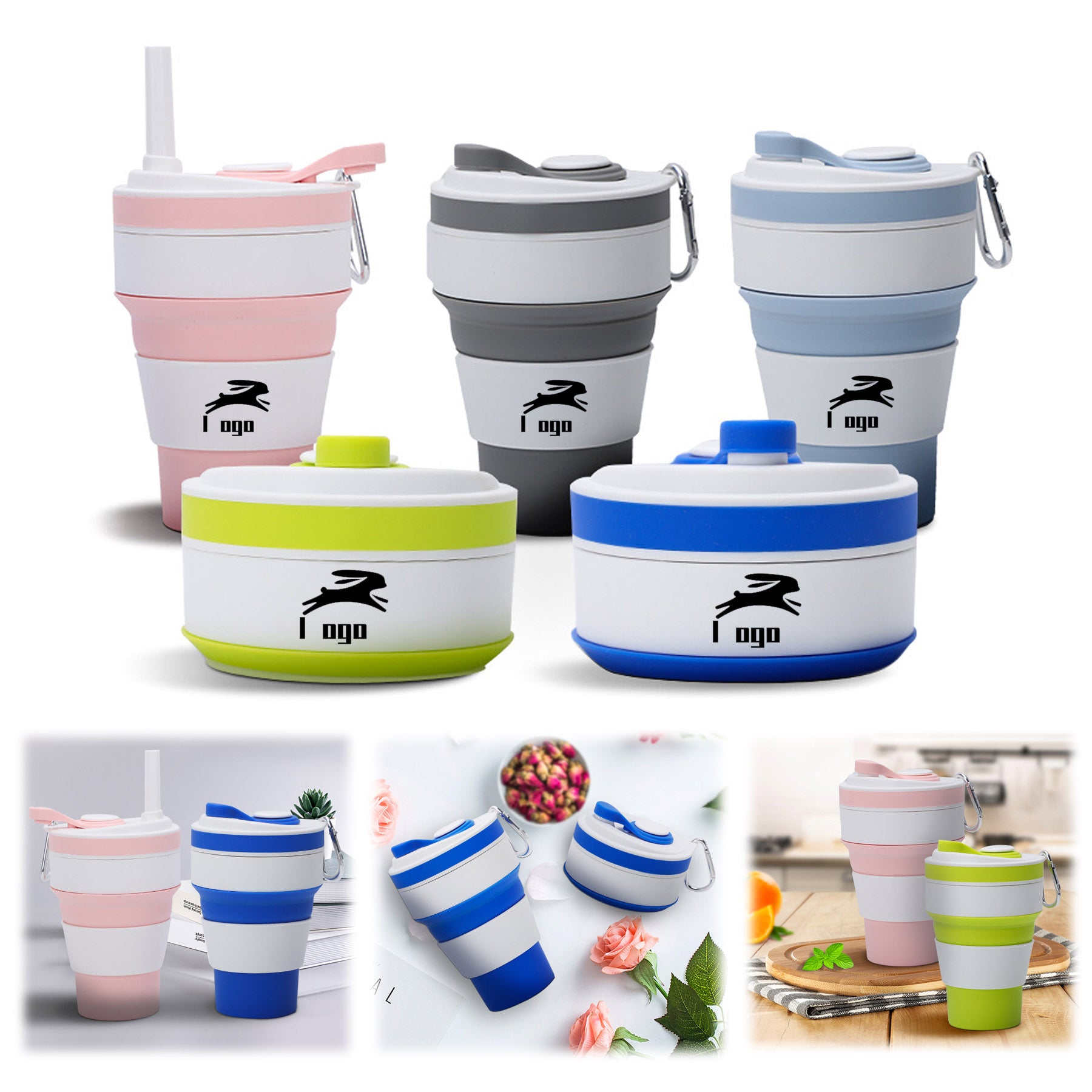 12Oz Silicone Coffee Cup W/ Straw Lid