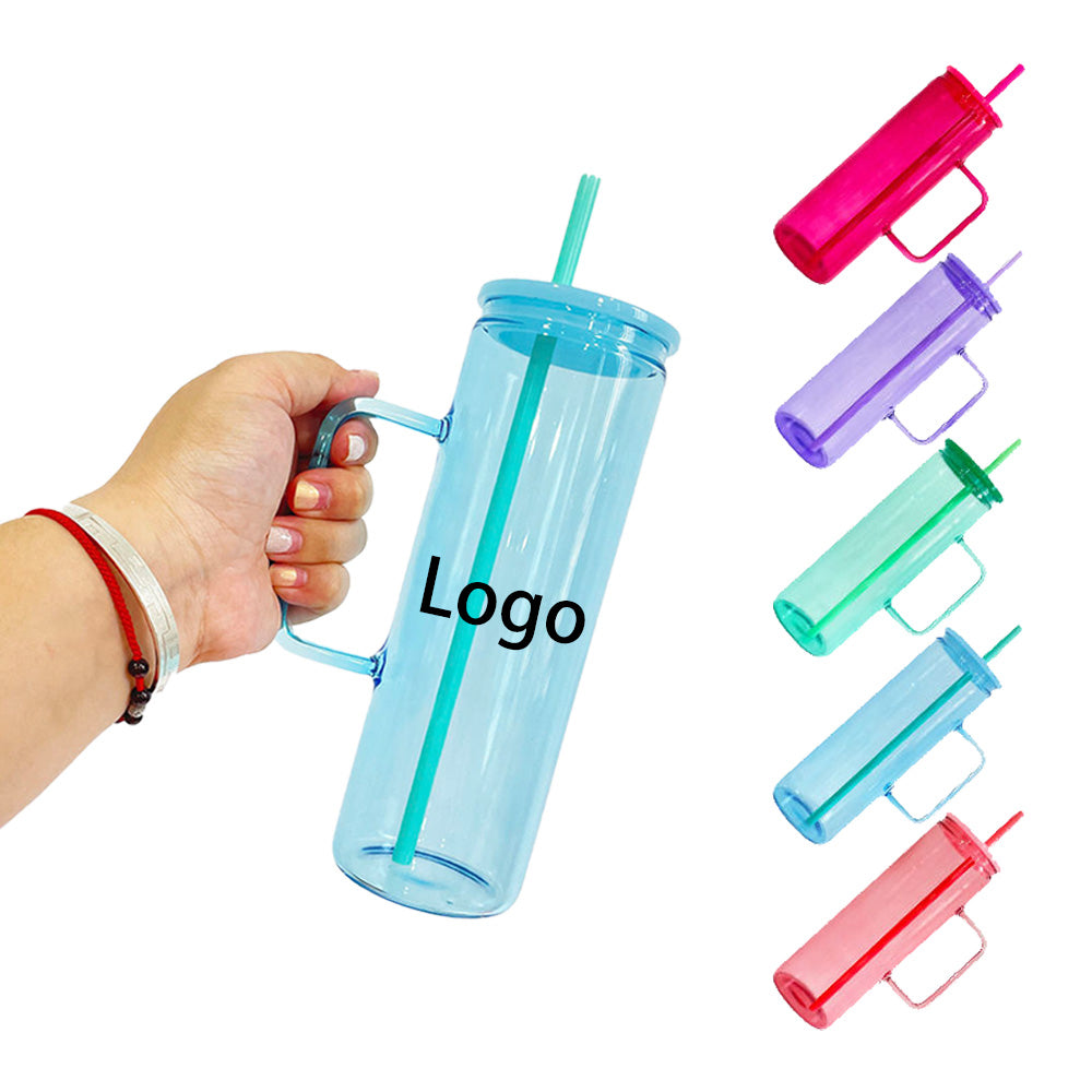 Jelly Slim Straight Tall Glass With Transparent Handle