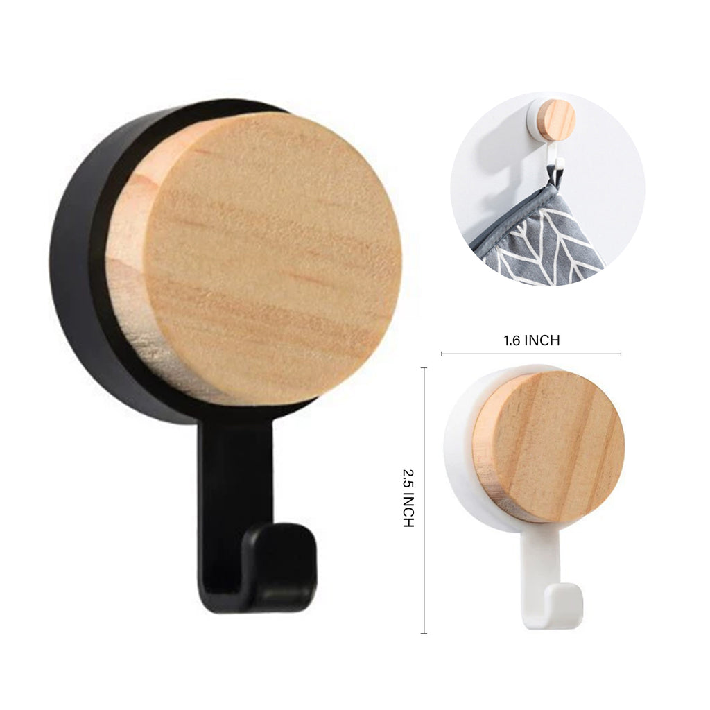 Round Wooden Self Adhesive Wall Mounted Hook