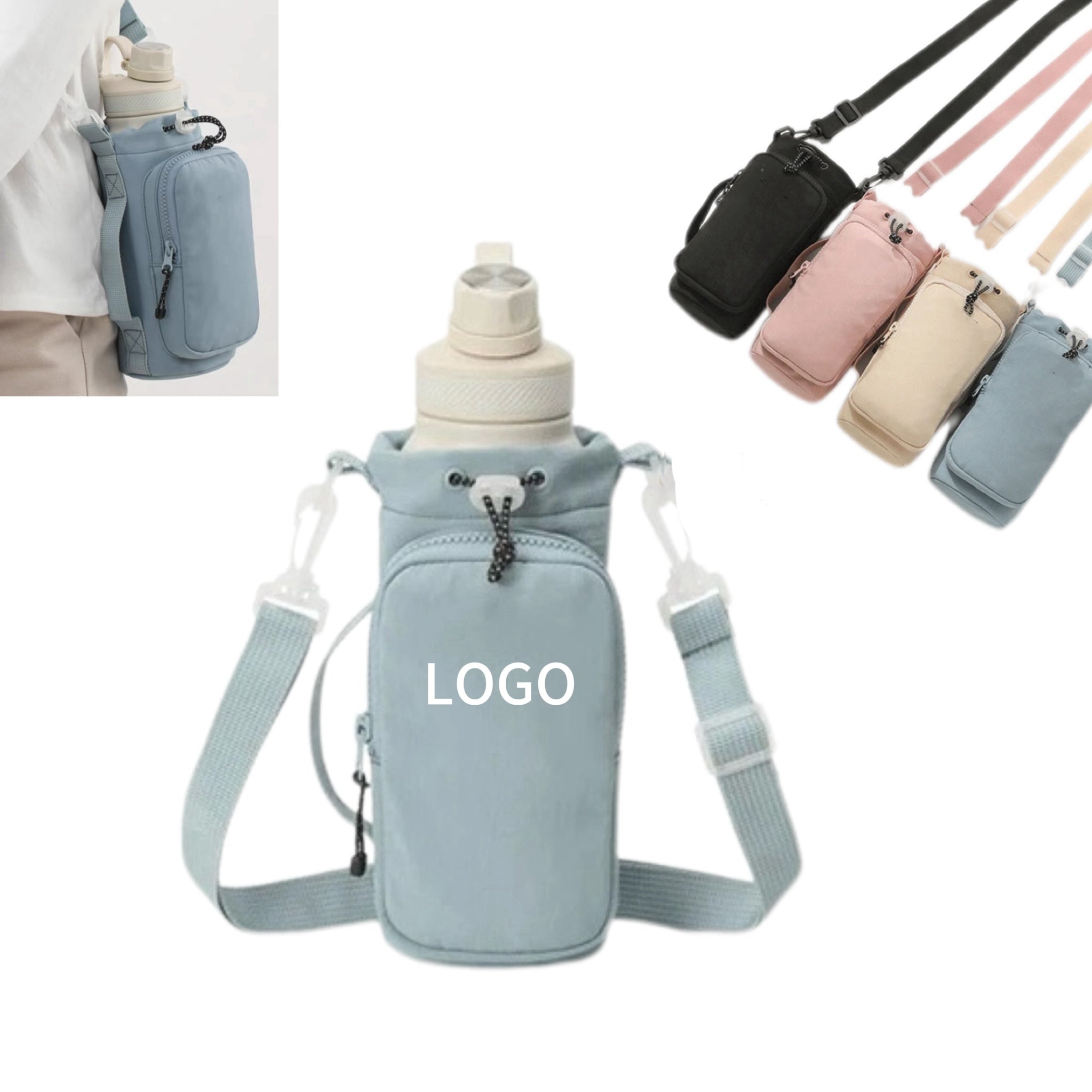 Drawstring Portable Water Bottle Crossbody Tote Bag