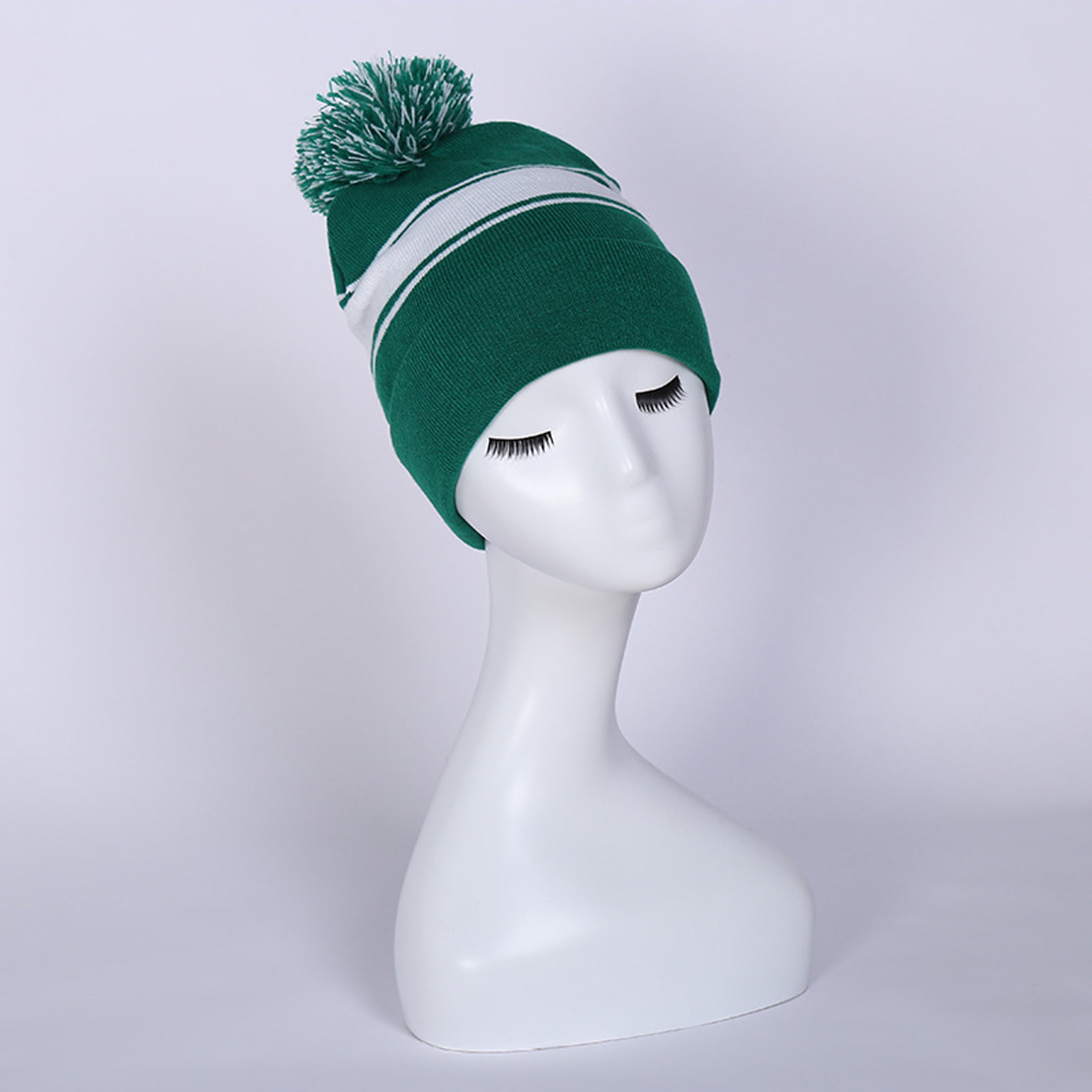 Two Tone Knit Pom Beanie With Cuff