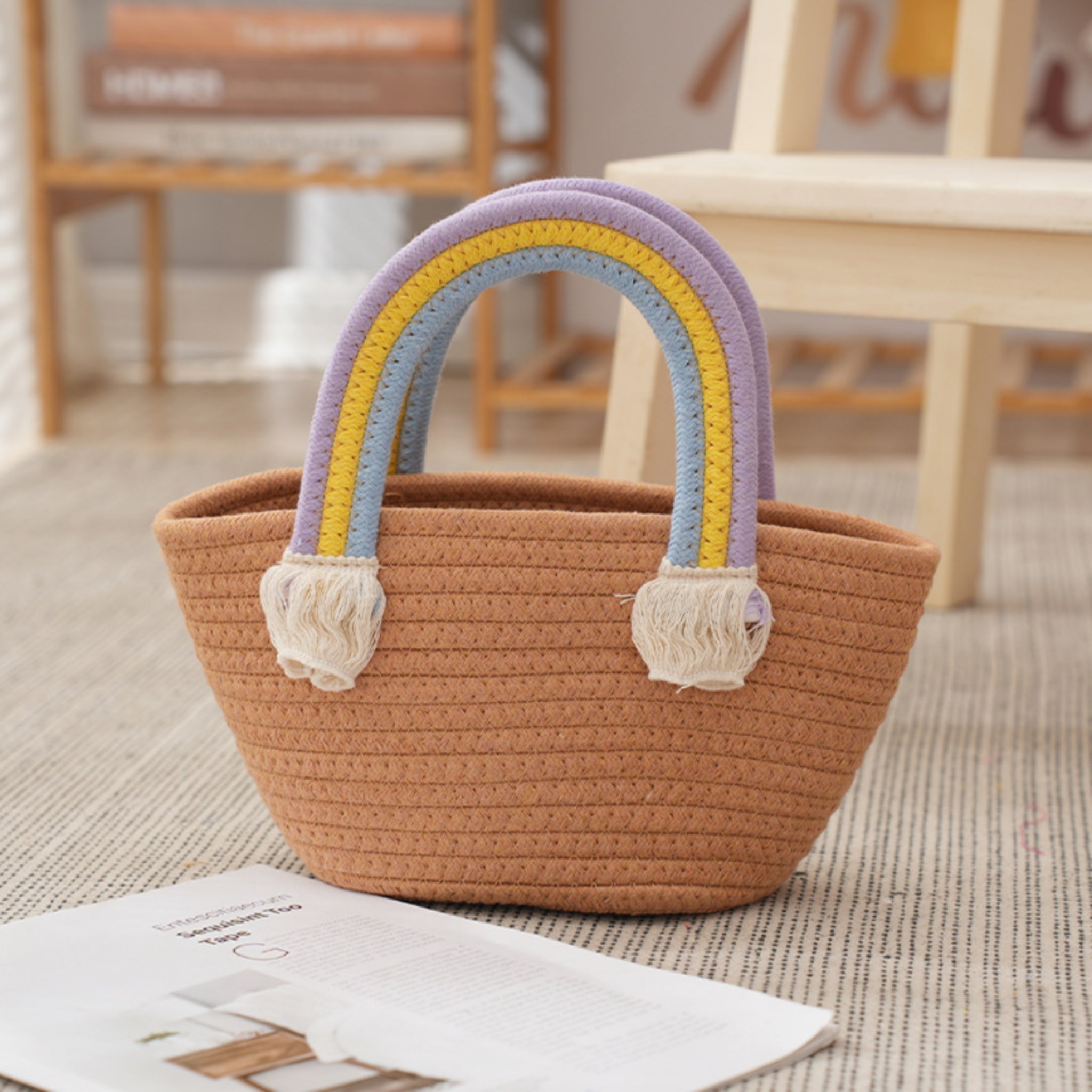 Pastel Rainbow Macrame Bag Handmade Cotton Bridal Favor