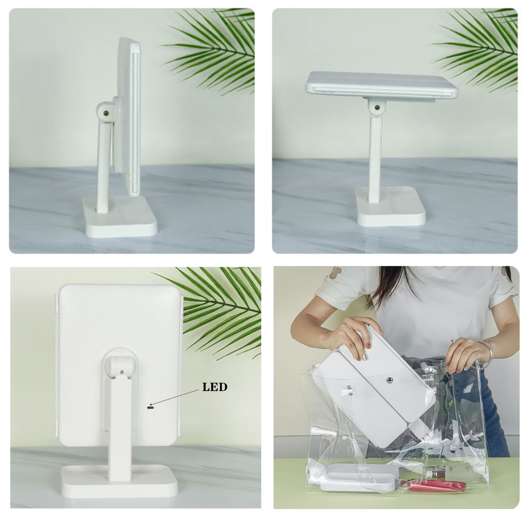 Rechargeable Travel Makeup Mirror With 3X 2X Magnification