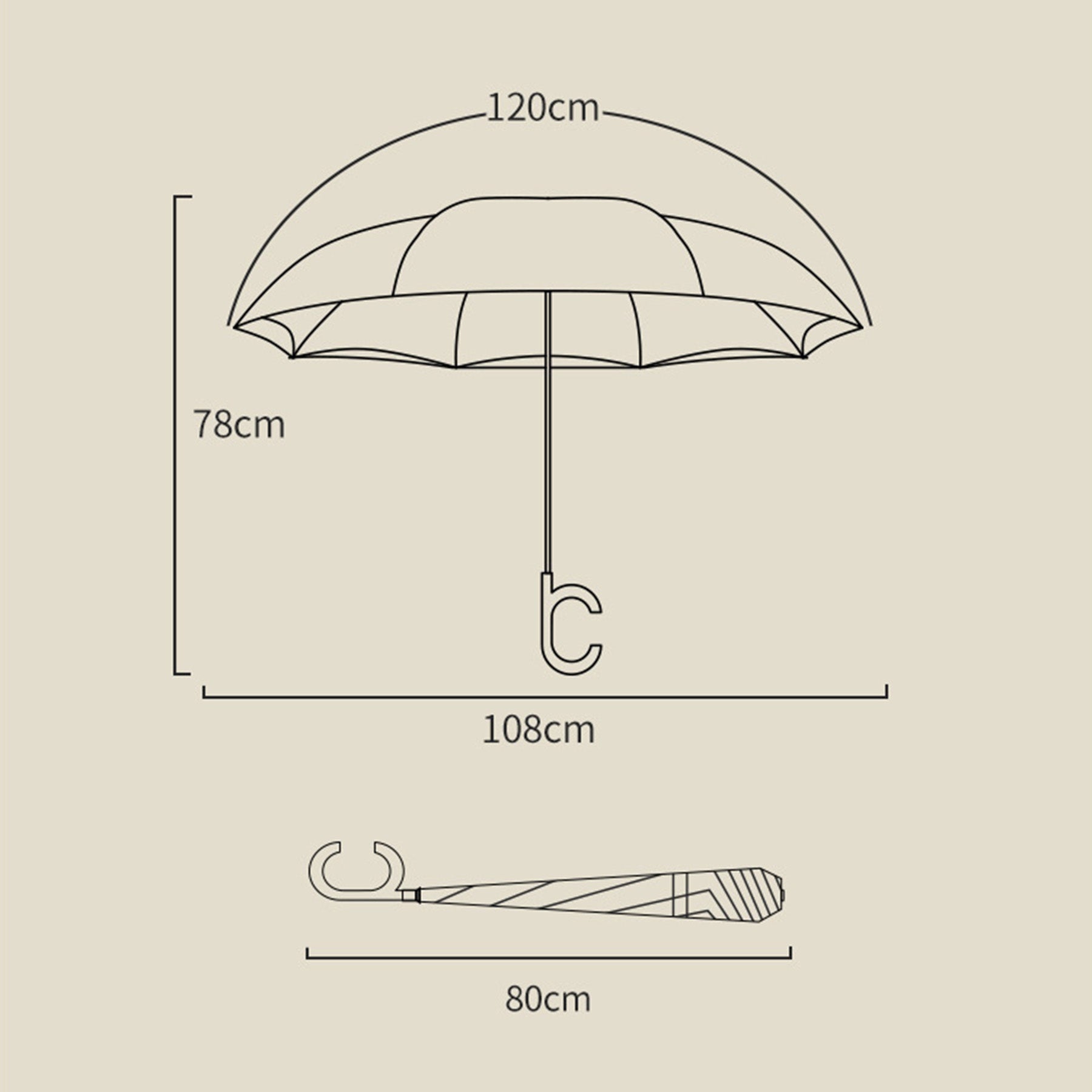 C Shaped Handle Reverse Folding Windproof Umbrella