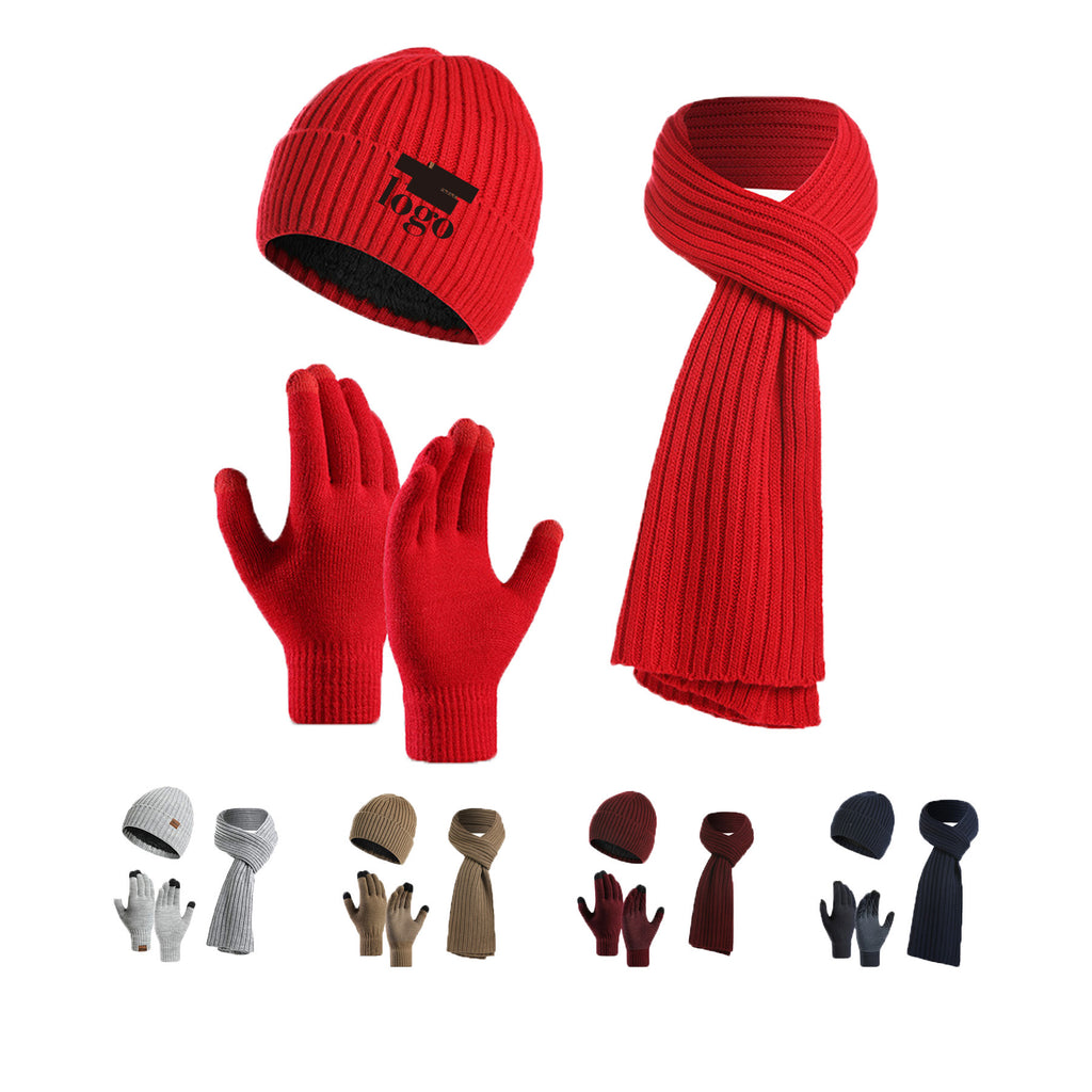 Knit Hat Scarf Gloves Set