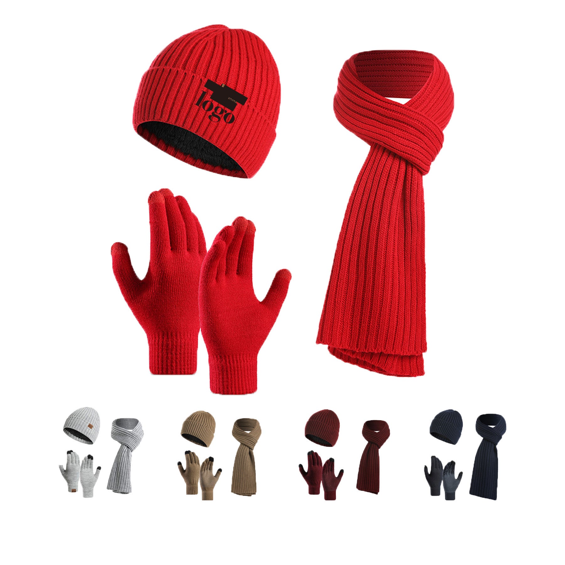 Knit Hat Scarf Gloves Set