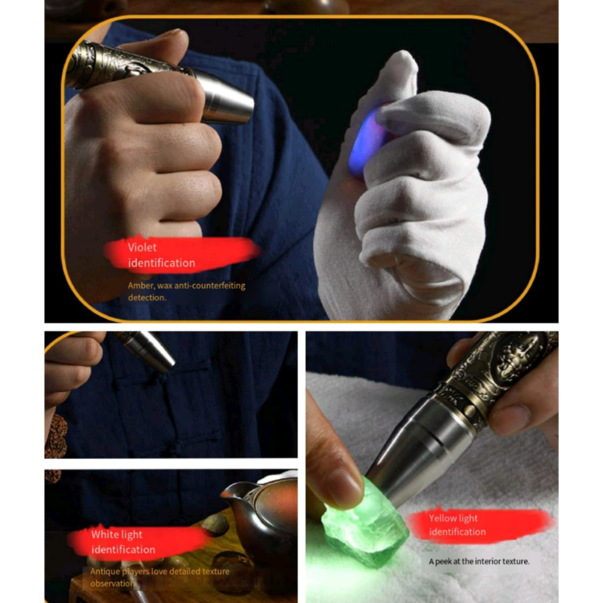 Three Color Light Source Identification Flashlight