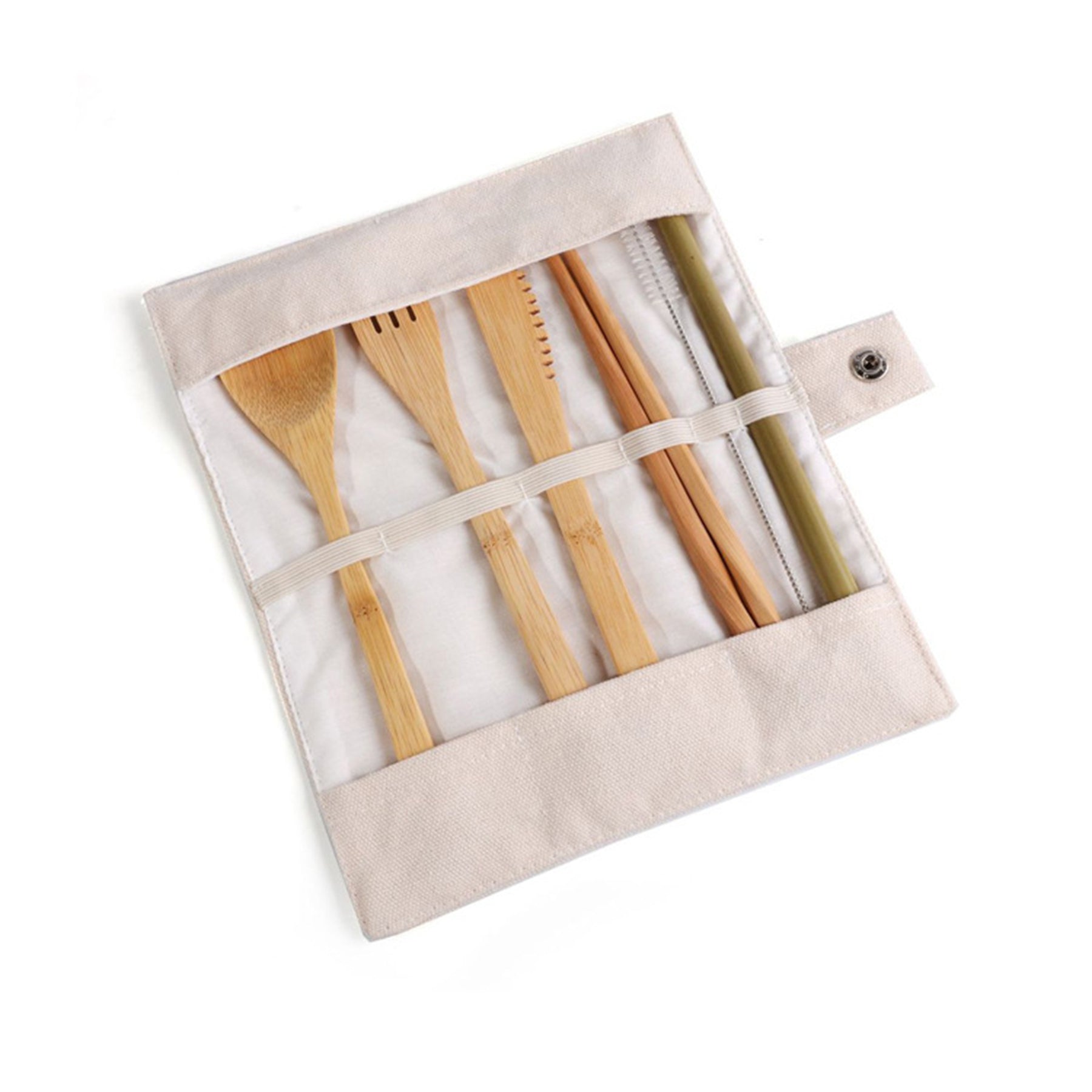 Portable Bamboo Flatware Set With Foldable Canvas Bag