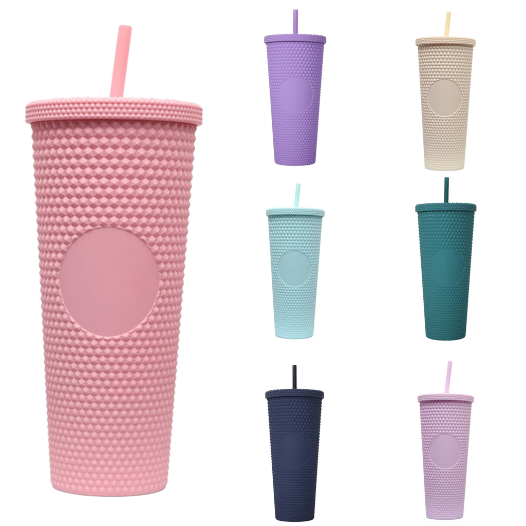 24 oz Studded Tumbler With Straw And Lid Double Walled Mug