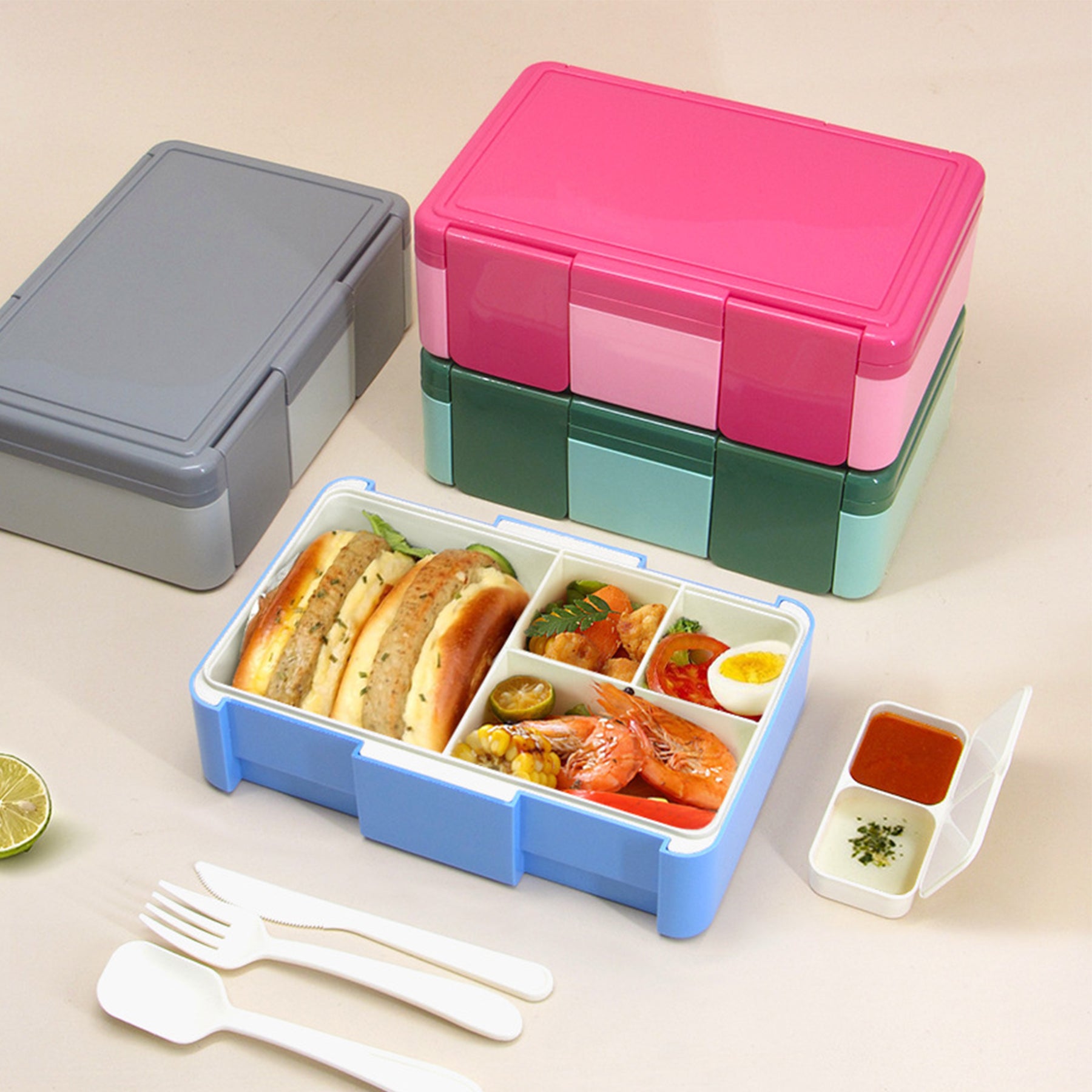 4-compartment Lunch Box With Sauce Box