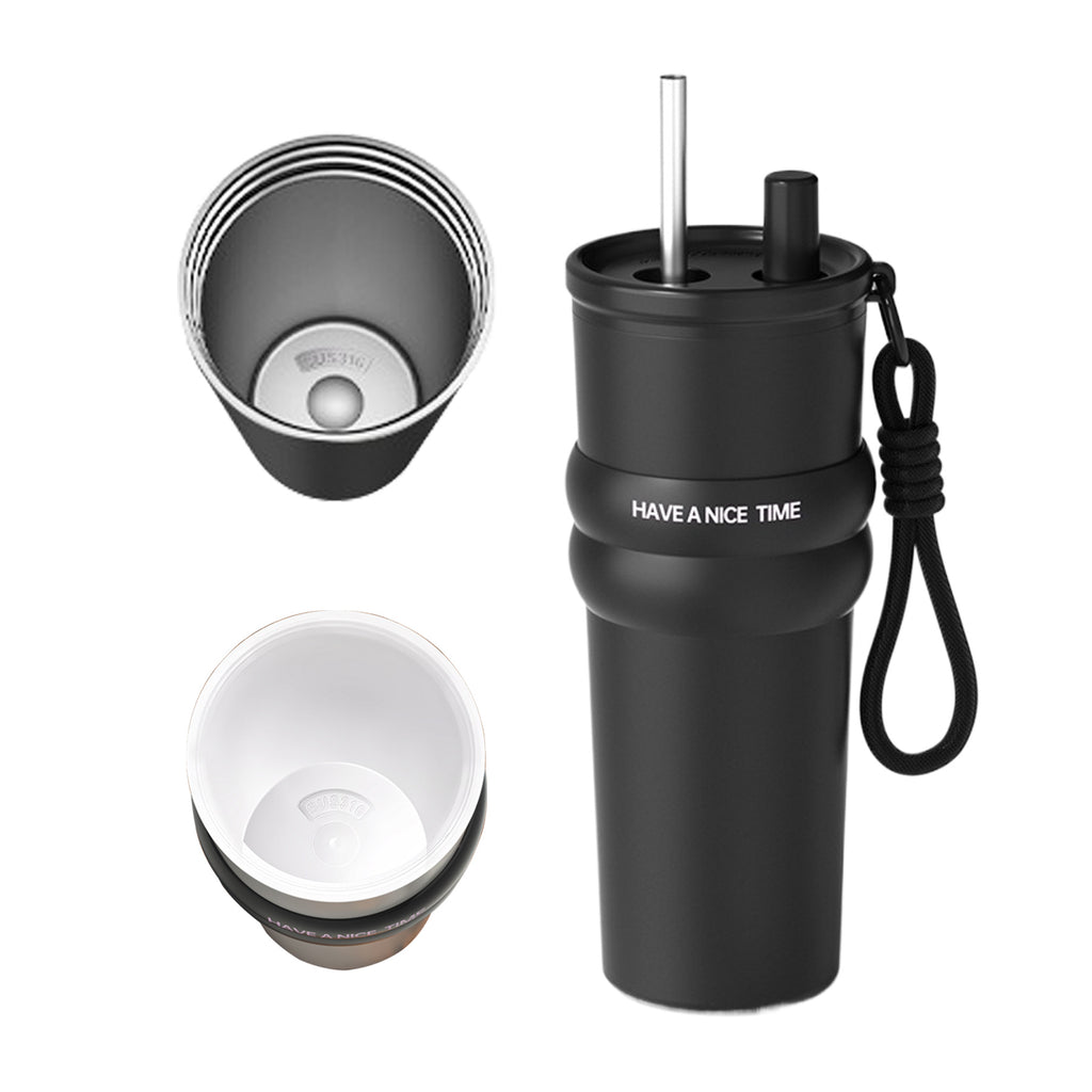 24oz Portable Thermos Cup With Straw