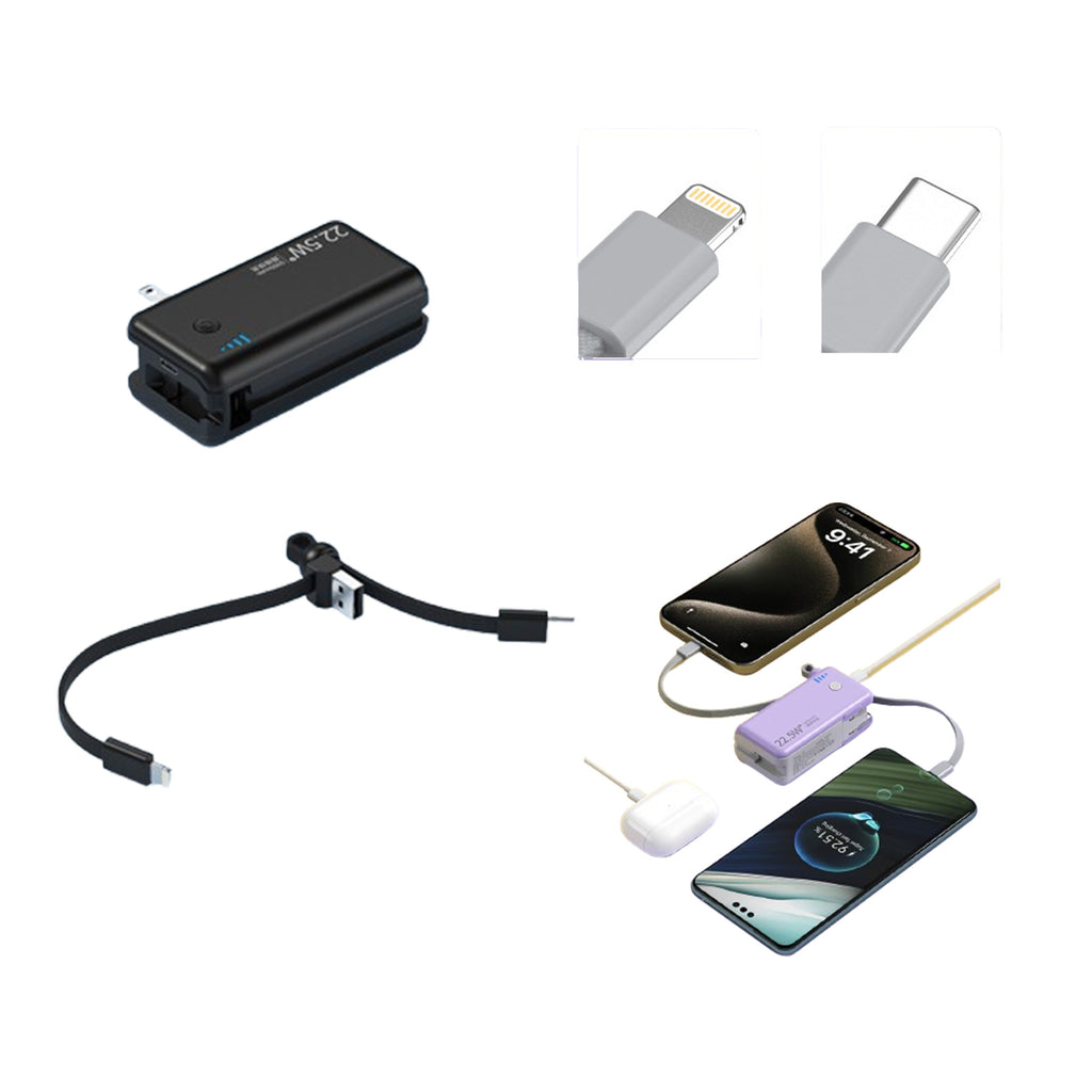 5000Mah Portable Charger Built-In Cables And Ac Wall Plug
