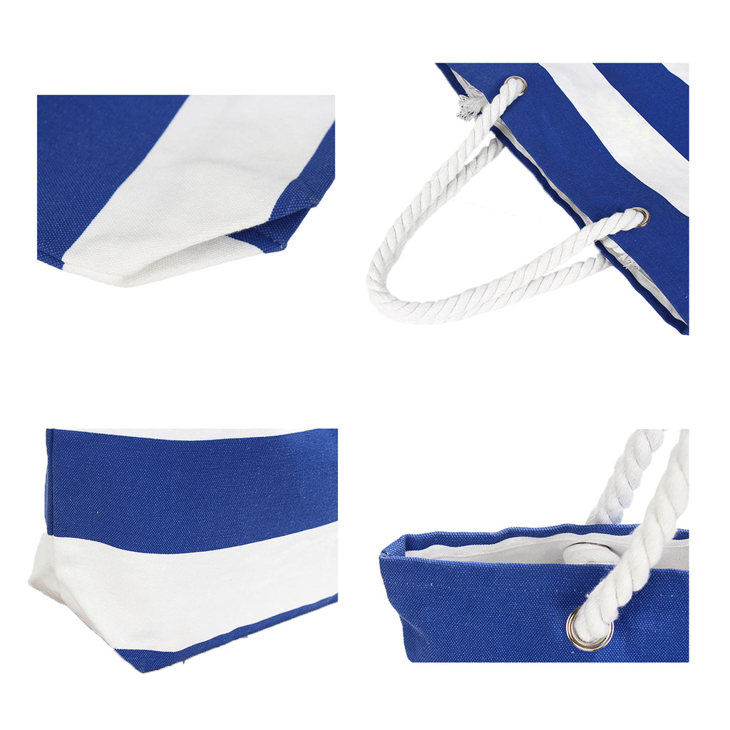 Rope Handles Canvas Tote Bag With Stripes