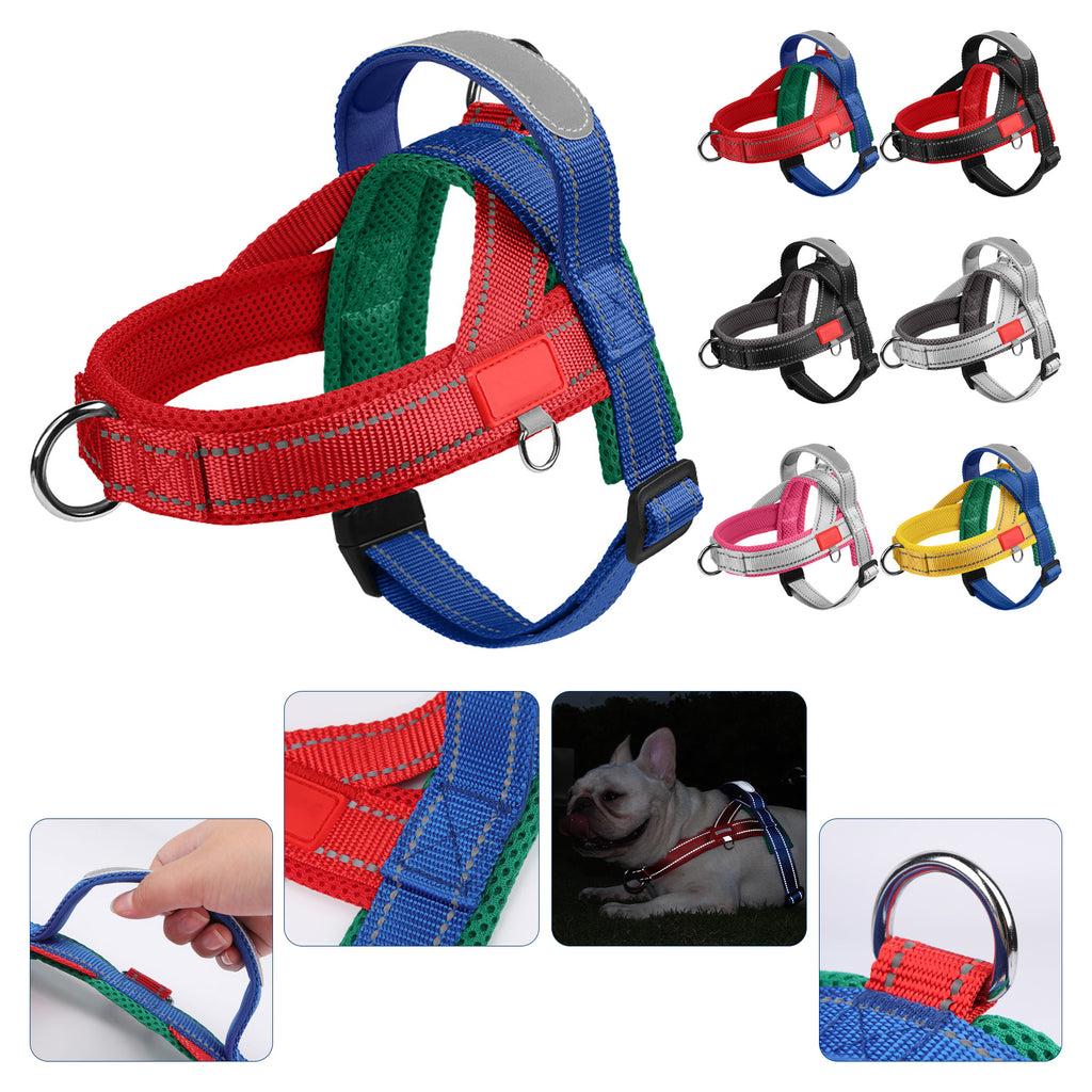Tricolor Color-Block Wide No-Choke Saddle-Style Dog Harness