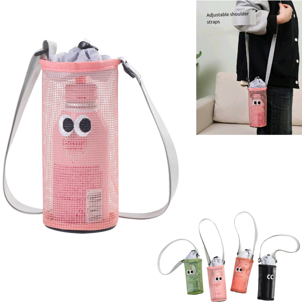 Drawstring Lock Bottle Carrier Adjustable Crossbody Mesh