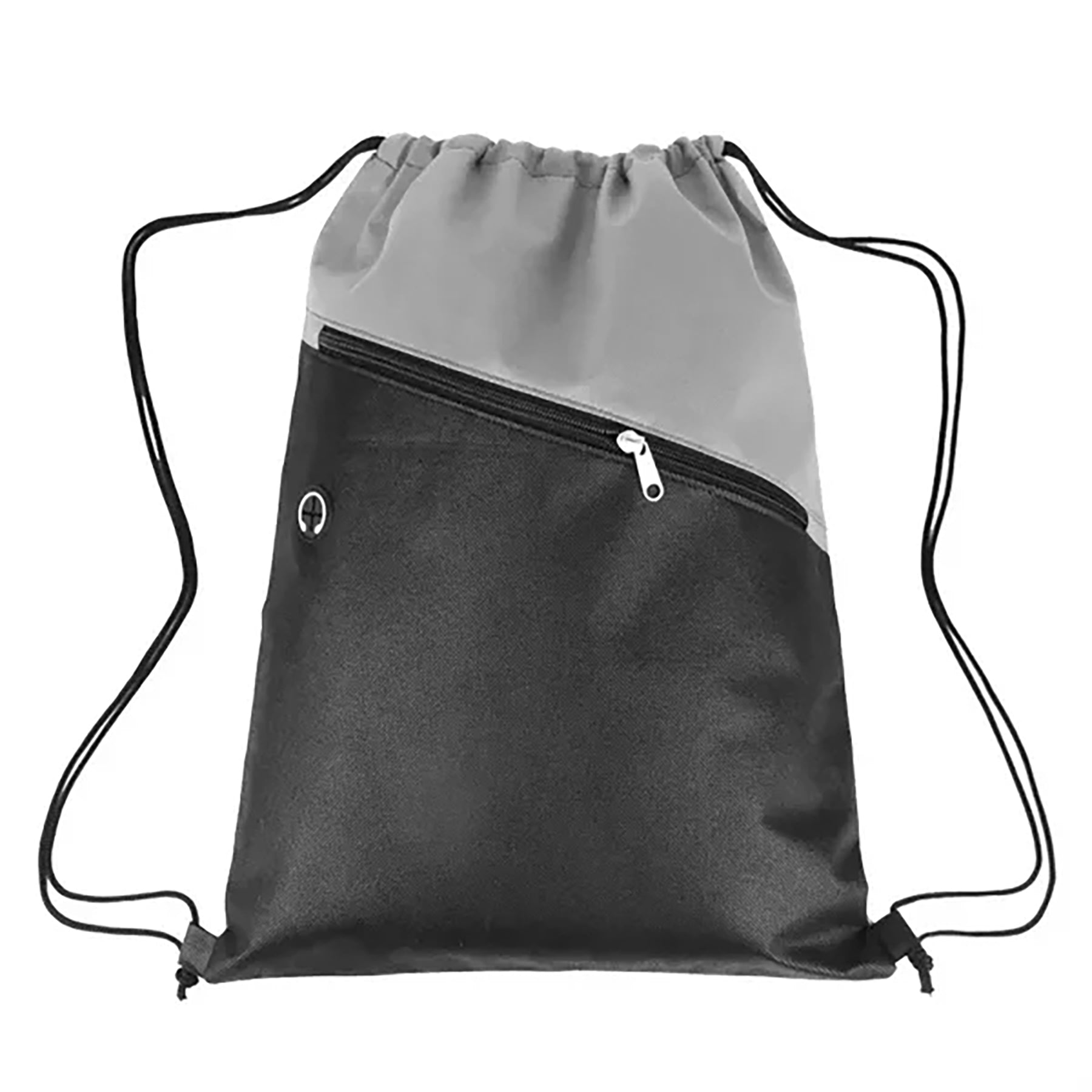 Two-Tone Non-Woven Drawstring Backpack With Front Zipper