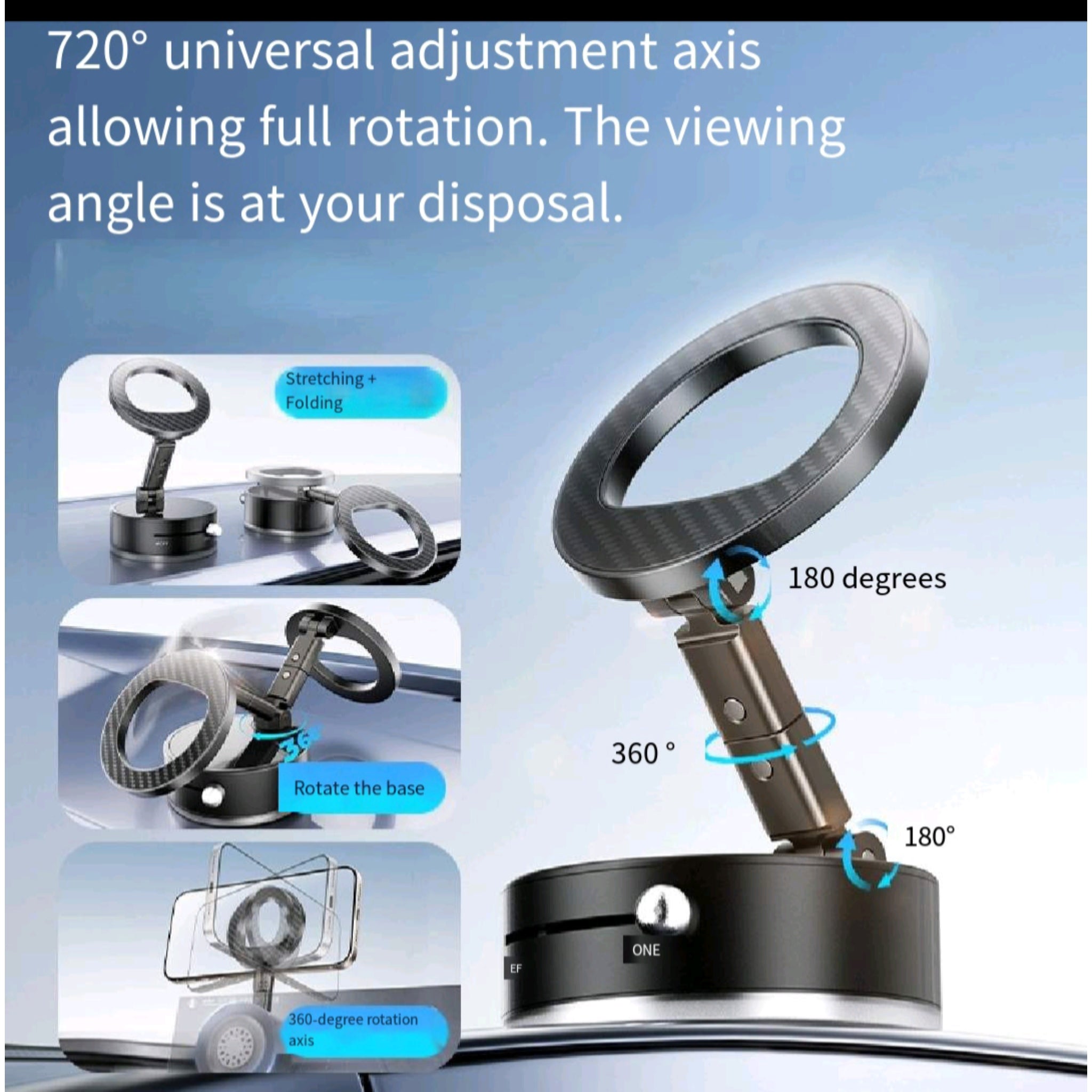 360 Car Phone Mount Magnetic Suction Foldable Strong Hold
