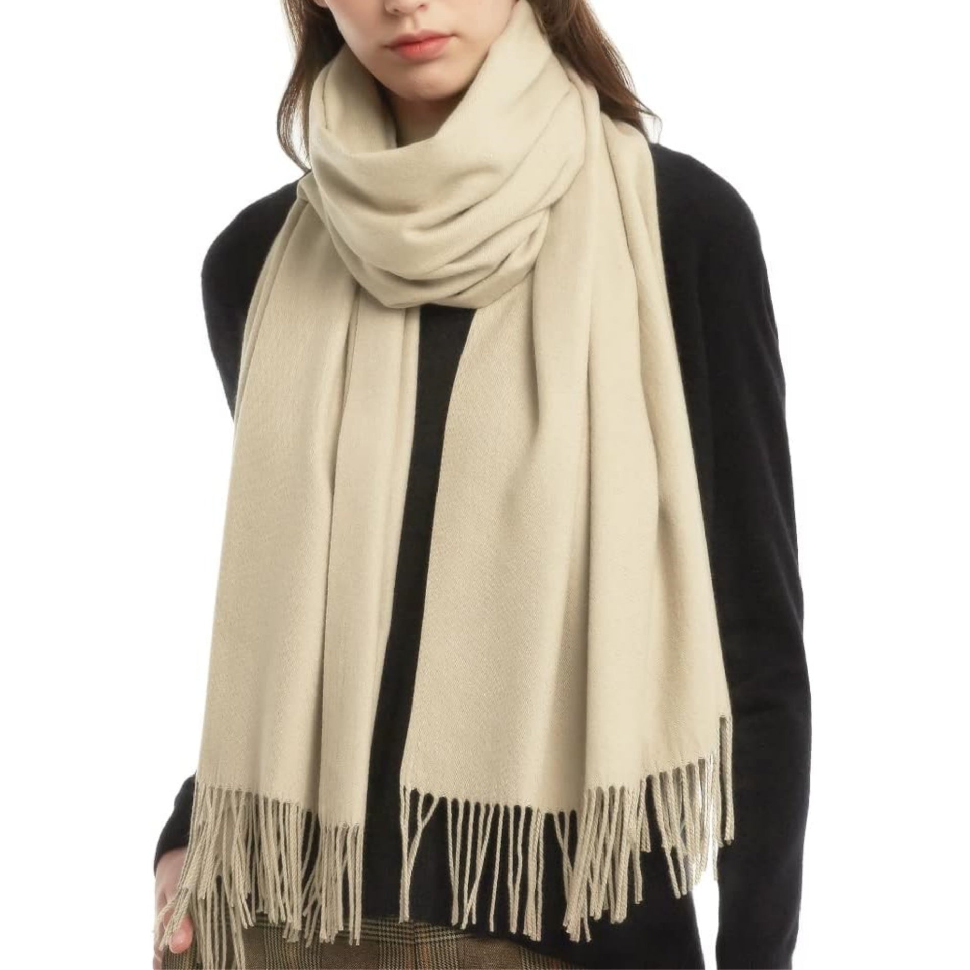 Women'S Winter Solid Color Embroidery Warm Scarf