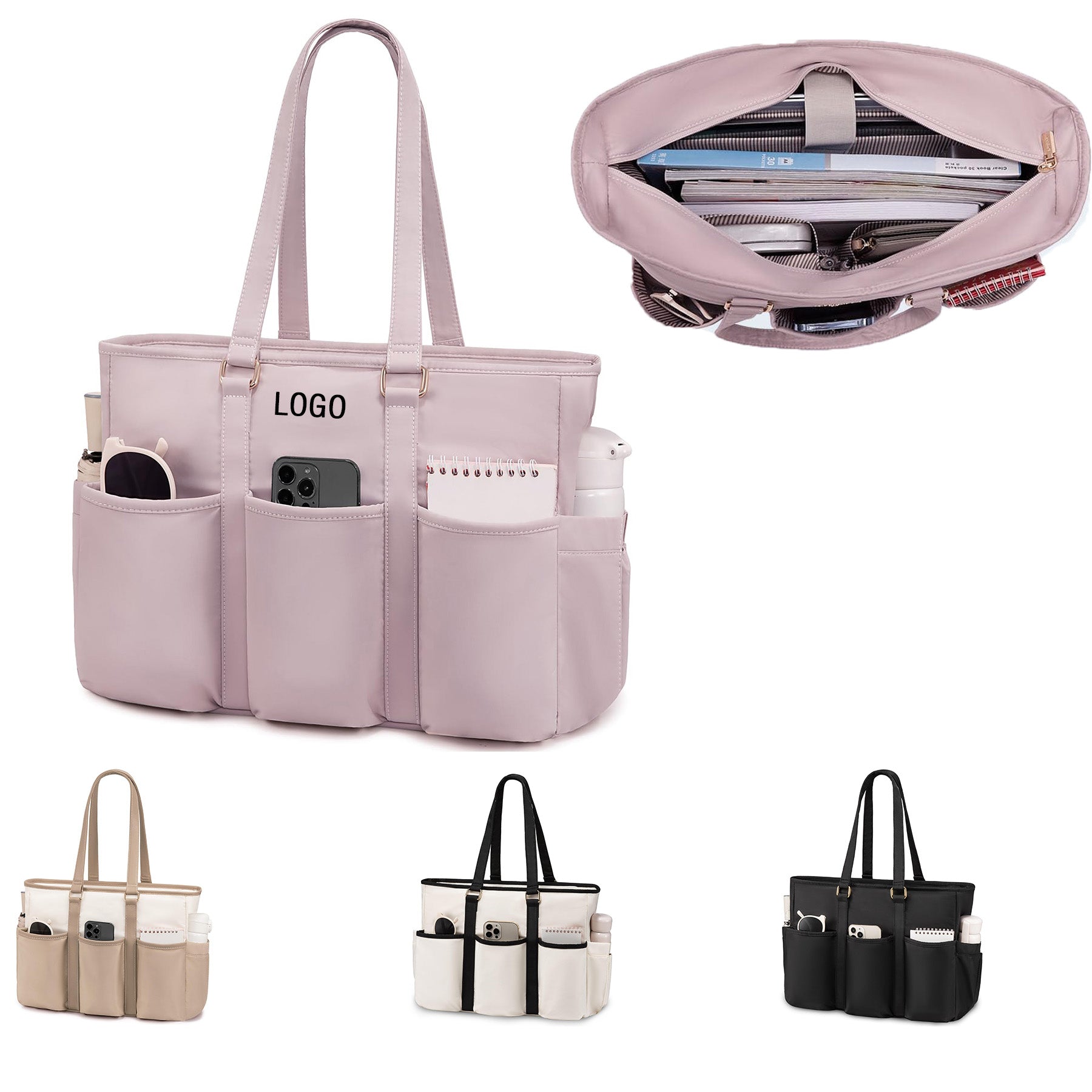 Teacher Tote Laptop Bag Large Cup Holder Multi Pocket Purse