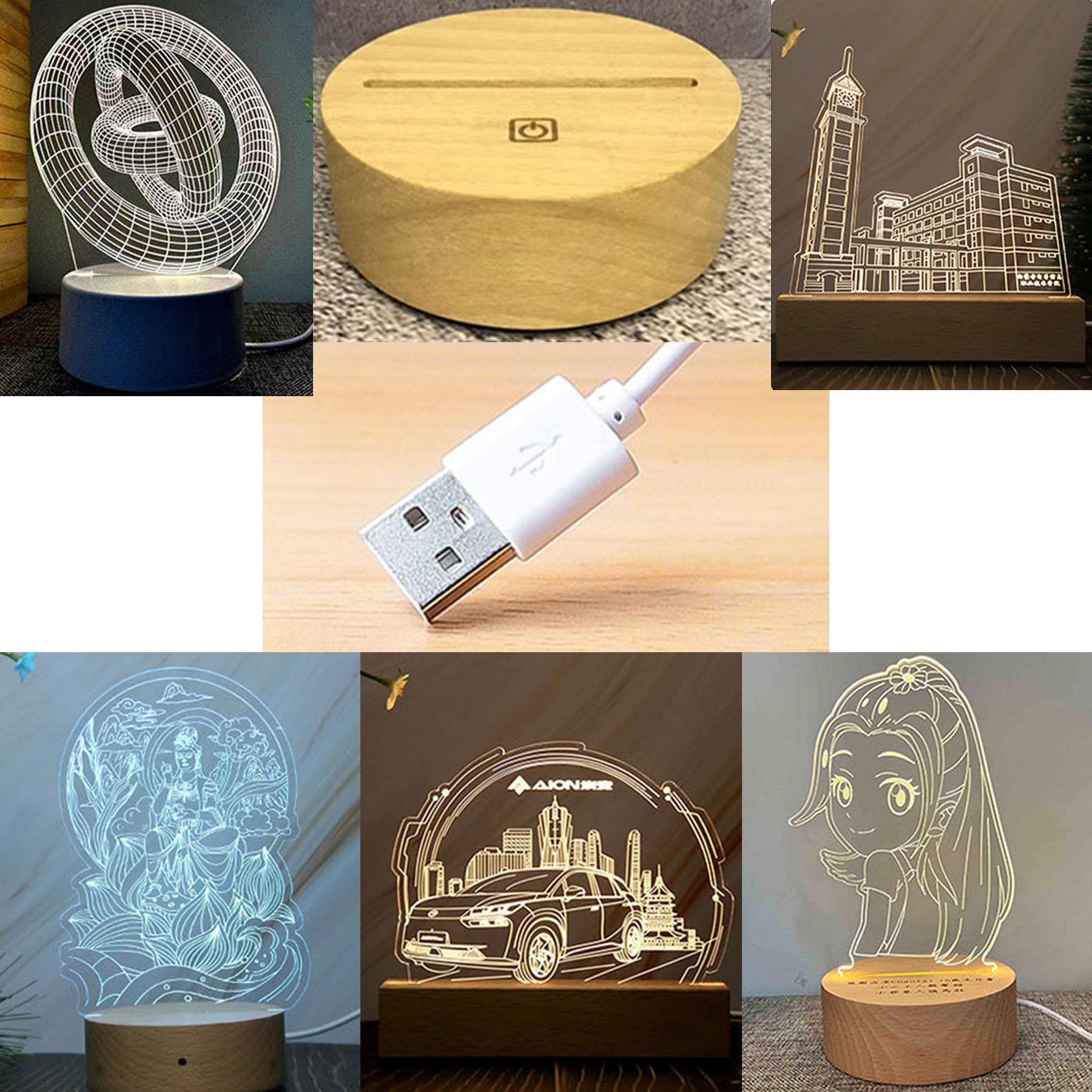 Personalized Custom Photo 3D Night LED Light Lamp Bases