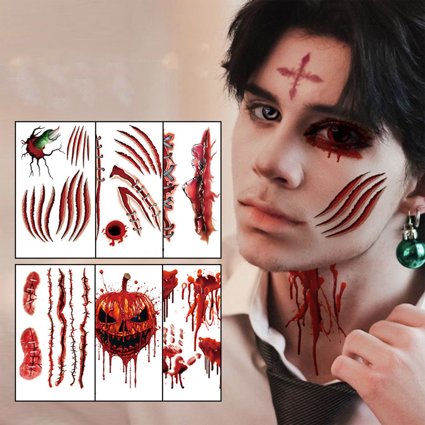 Customizable Halloween Horrible Scars Temporary Tattoos Body Stickers